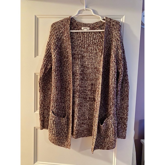 Garage Sweaters - GARAGE Cranberry and white marled long cardigan